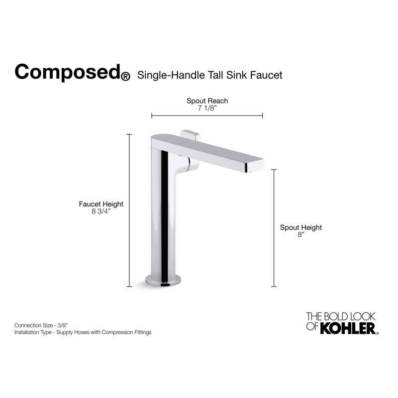 Kohler Composed Single Hole Bathroom Faucet with Drain Assembly ...